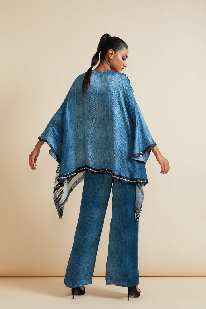 Luxury Denim Blue Designer Pants For Women