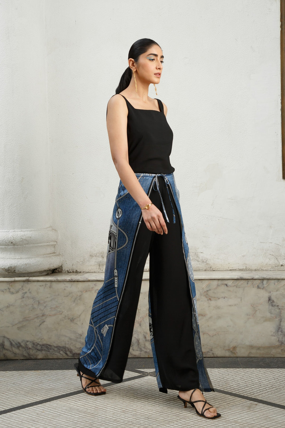 Luxury Tanaz Denim Blue Designer Pants for Women