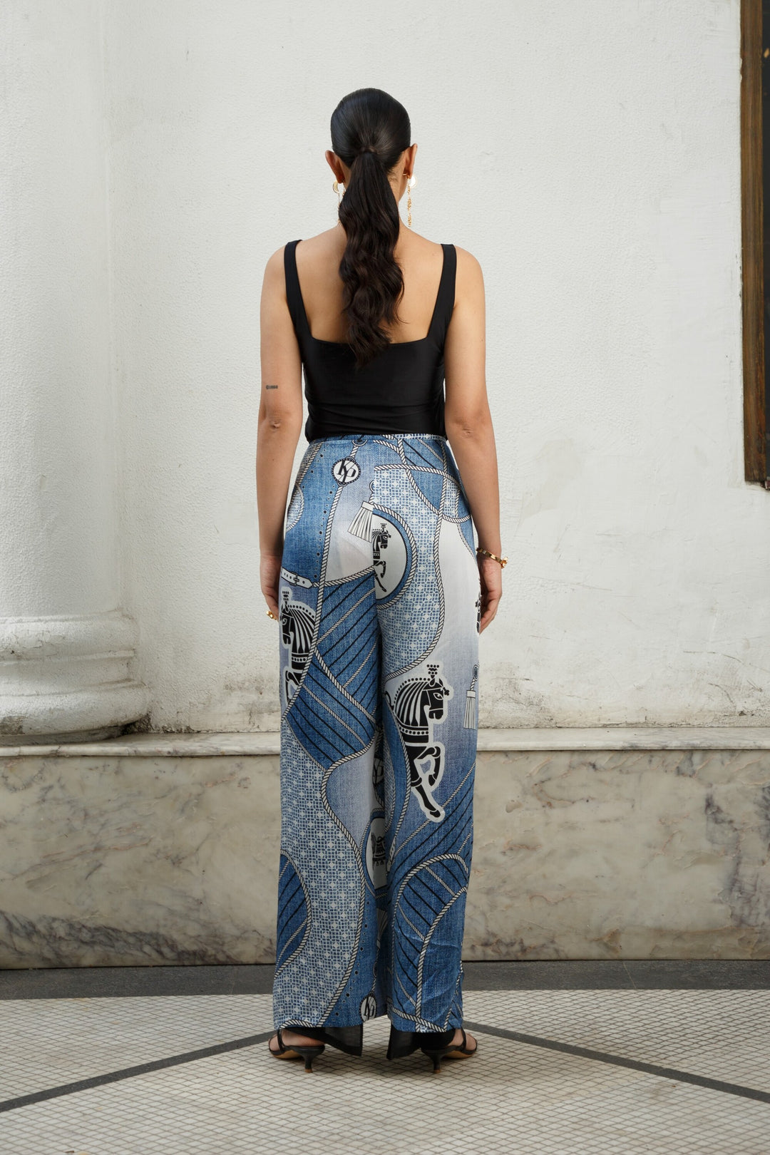 Luxury Tanaz Denim Blue Designer Pants for Women