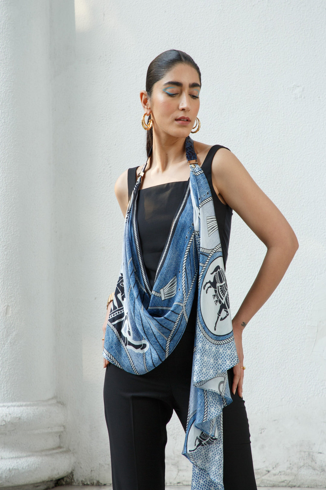 Luxury Dahab Denim Blue Designer Scarves For Women