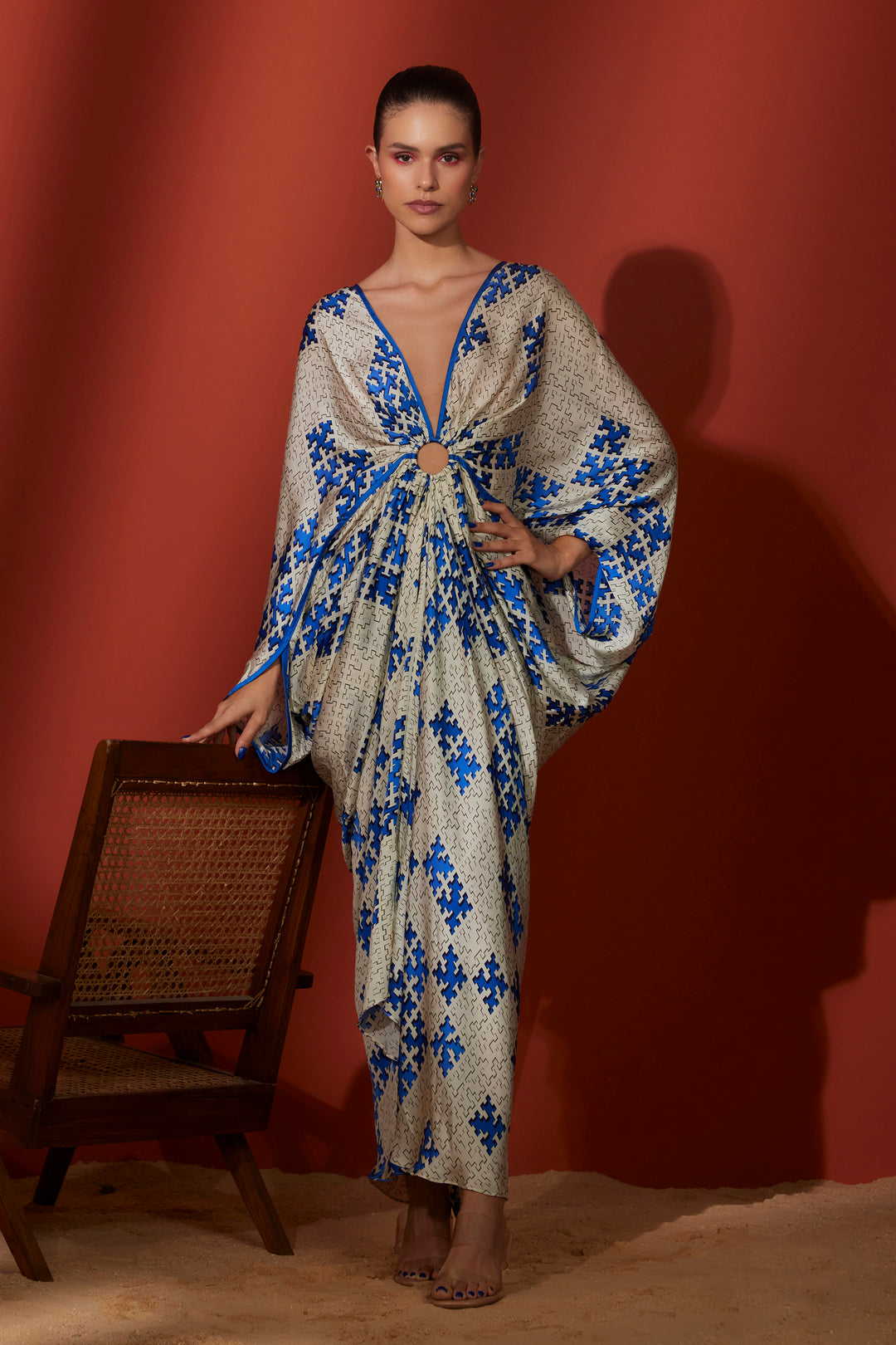 Ivory Blue Akiko Drape High-End Fashion Dresses for Women